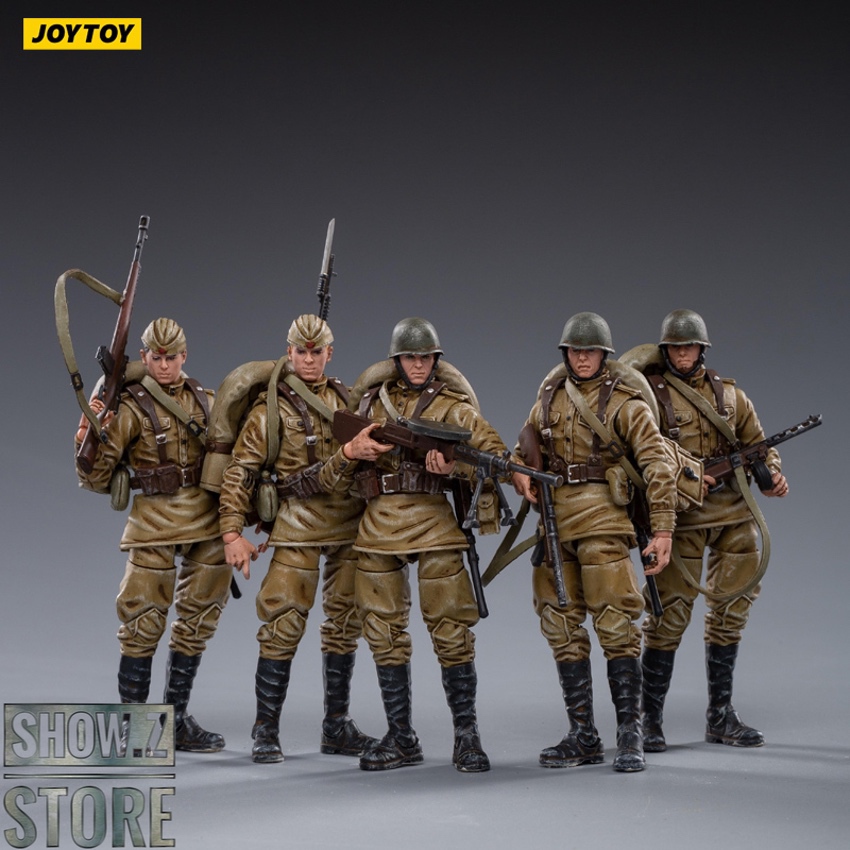 Soviet soldiers in tan uniforms with varied weapons Soviet soldiers in tan uniforms with varied weapons
