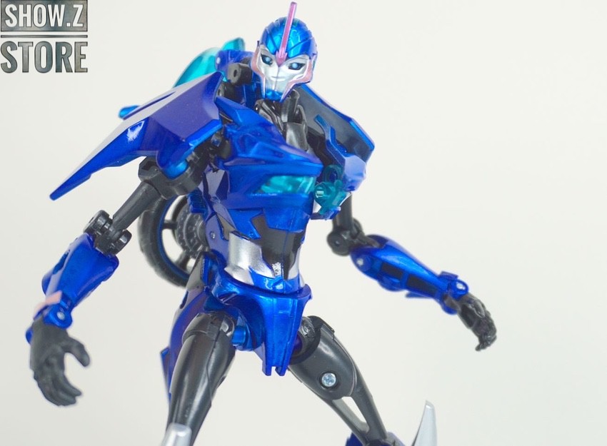 Blue Arcee robot with white accents and weapon Blue Arcee robot with white accents and weapon