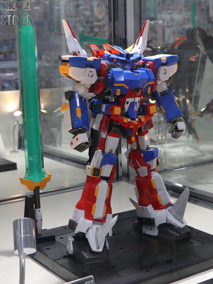 Fully assembled super robot in standing combat pose Fully assembled super robot in standing combat pose
