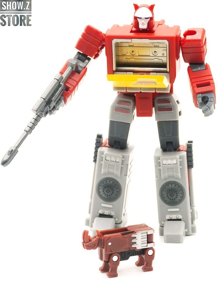 Robot holding oversized blaster weapon in combat stance Robot holding oversized blaster weapon in combat stance