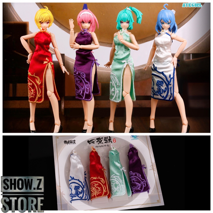 Four figures in colorful dresses Four figures in colorful dresses