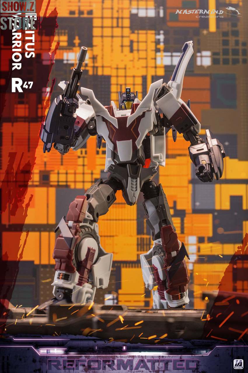 Full body shot of maroon white mecha with firearms Full body shot of maroon white mecha with firearms