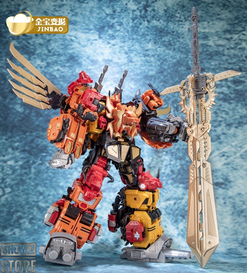 Predaking robot with extended wings and tan blade accessory standing Predaking robot with extended wings and tan blade accessory standing