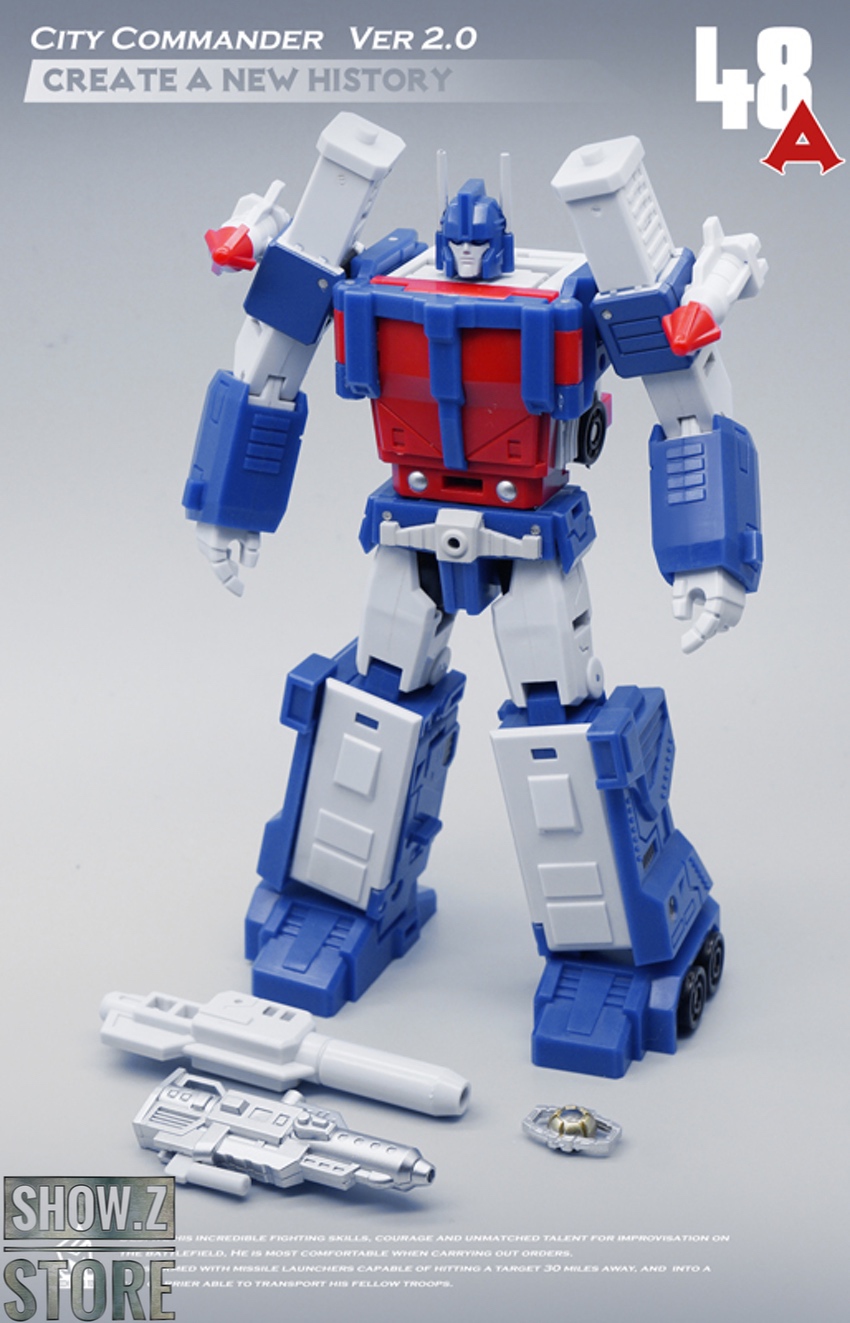 Blue red white robot warrior stance Blue red white robot warrior stance