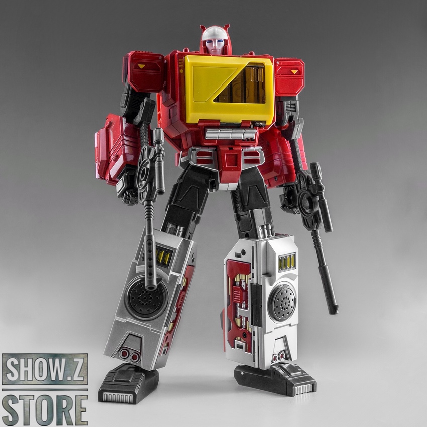 Red yellow Blaster robot metallic front view Red yellow Blaster robot metallic front view