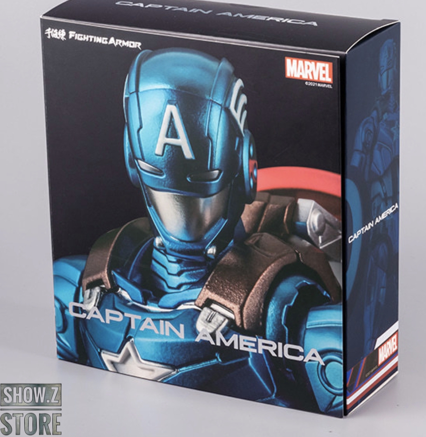 Premium action figure in blue and red armor suit Premium action figure in blue and red armor suit