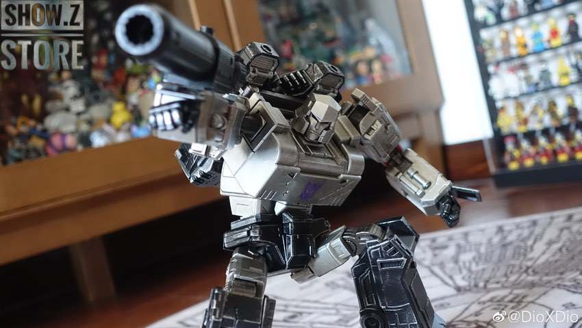 Close-up Megatron with red effects and weapon details Close-up Megatron with red effects and weapon details