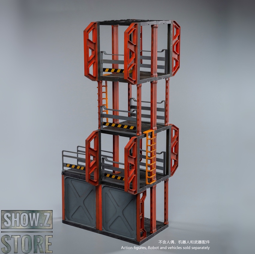 Tower structure red and grey metal platforms Tower structure red and grey metal platforms
