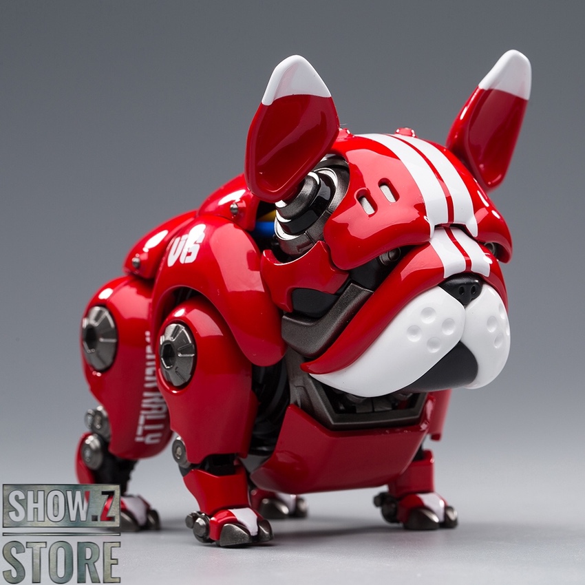 Red and white mecha bulldog robot front Red and white mecha bulldog robot front