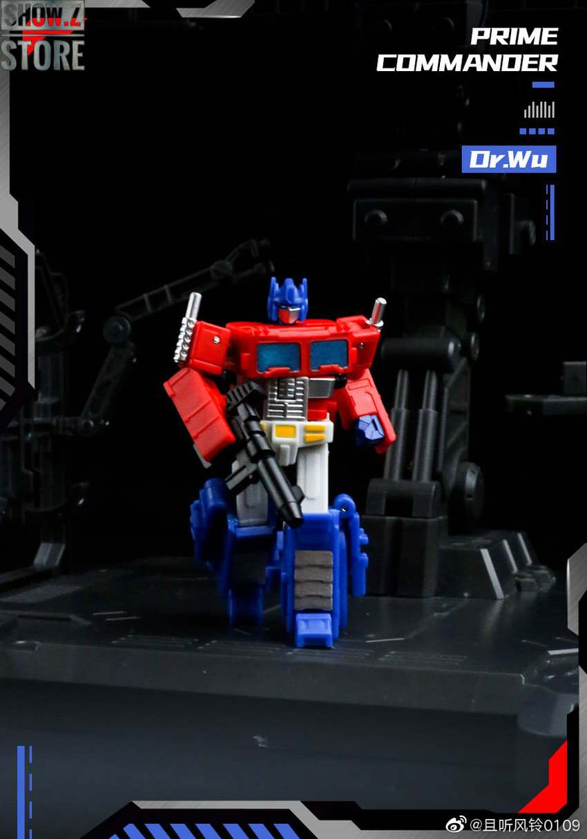 Red robot commander with blue accents holding black weapon Red robot commander with blue accents holding black weapon