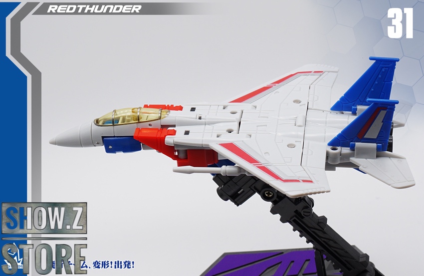 MechFansToys RedThunder Starscream jet aircraft red white blue colors MechFansToys RedThunder Starscream jet aircraft red white blue colors