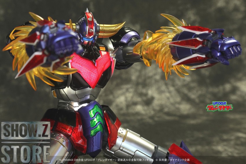 Goldrake Grendizer robot yellow wings blue red body standing Goldrake Grendizer robot yellow wings blue red body standing