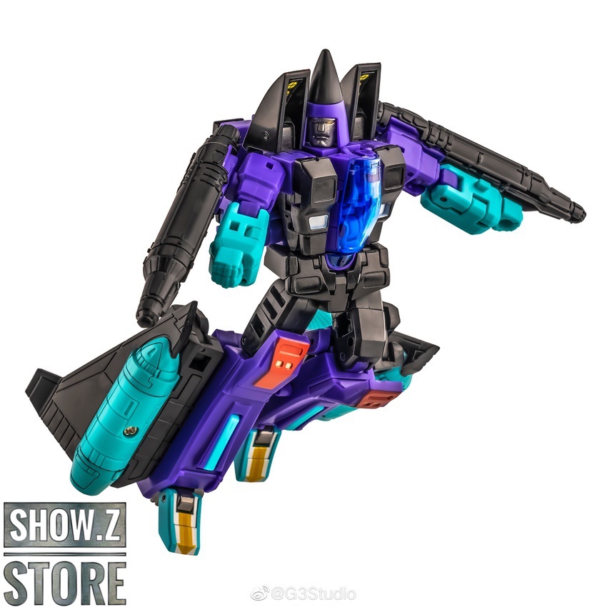 Newage Fenrir Ramjet G2 purple black cyan robot crouching angle Newage Fenrir Ramjet G2 purple black cyan robot crouching angle