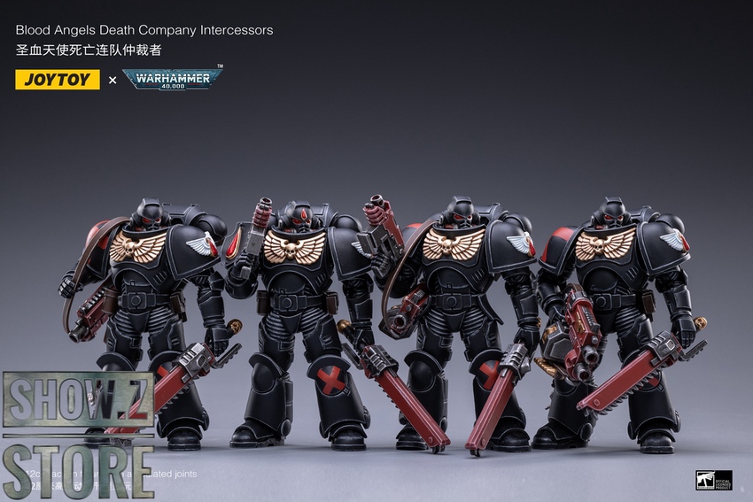 JoyToy Blood Angels Intercessors rear view red armor accents JoyToy Blood Angels Intercessors rear view red armor accents