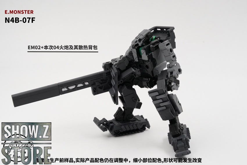 E-monster EM04 black quadruped mech teal cockpit highlight E-monster EM04 black quadruped mech teal cockpit highlight