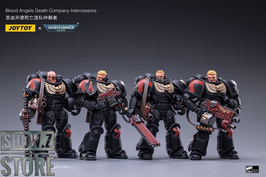 JoyToy Blood Angels Intercessors chainsaw weapons dynamic poses JoyToy Blood Angels Intercessors chainsaw weapons dynamic poses