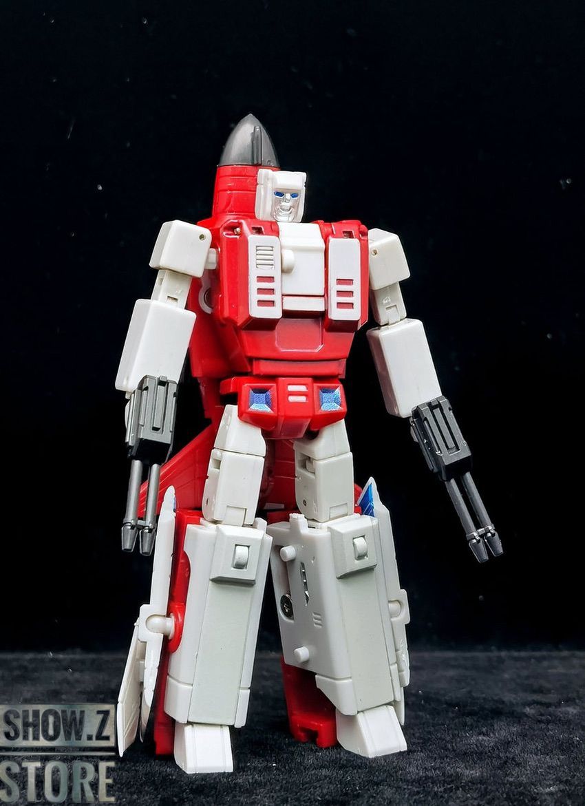 Zeta Flyfire red white robot standing pose front view Zeta Flyfire red white robot standing pose front view