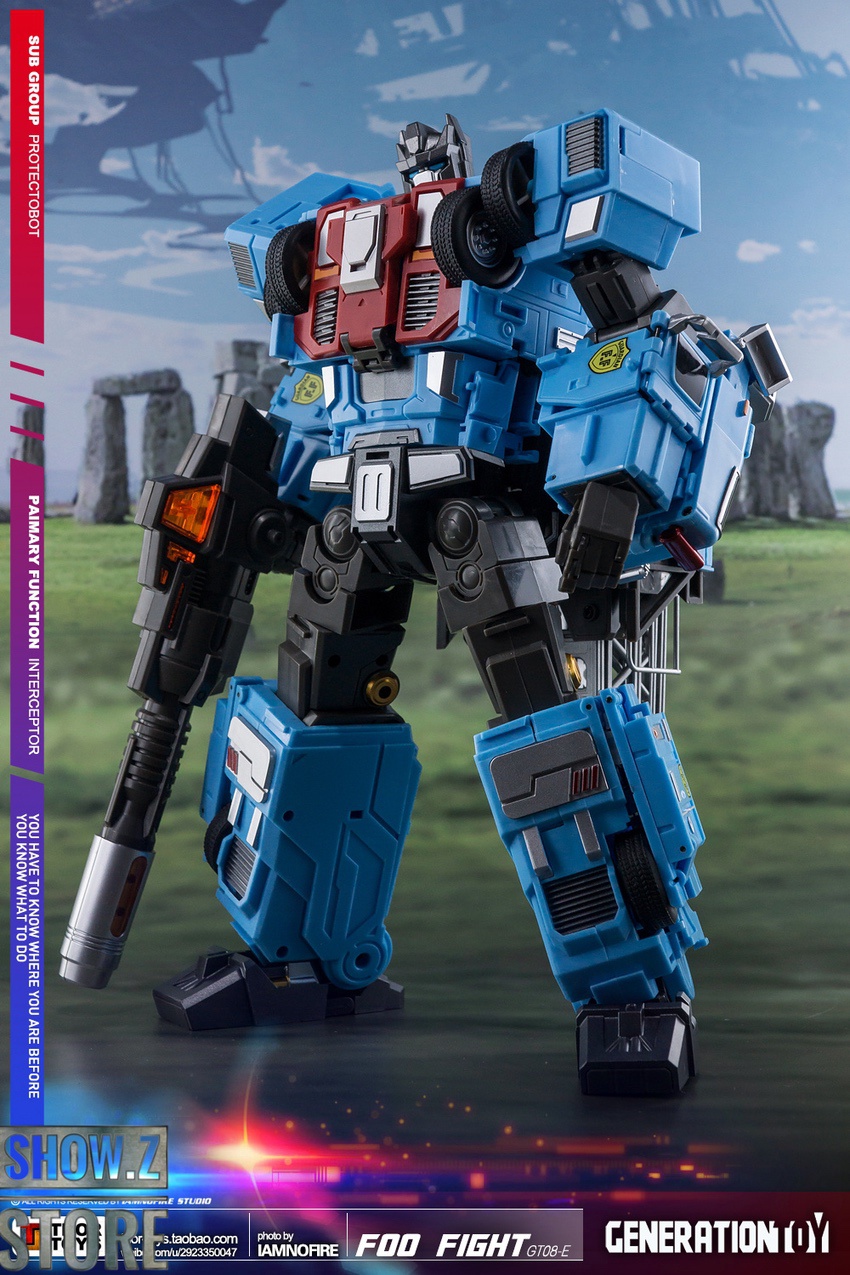 Foo Fighter red blue combiner robot full body pose outdoor diorama background Foo Fighter red blue combiner robot full body pose outdoor diorama background