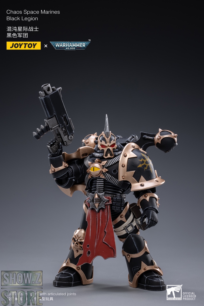 Black Legion figure tan armor accents red skirt trim display Black Legion figure tan armor accents red skirt trim display