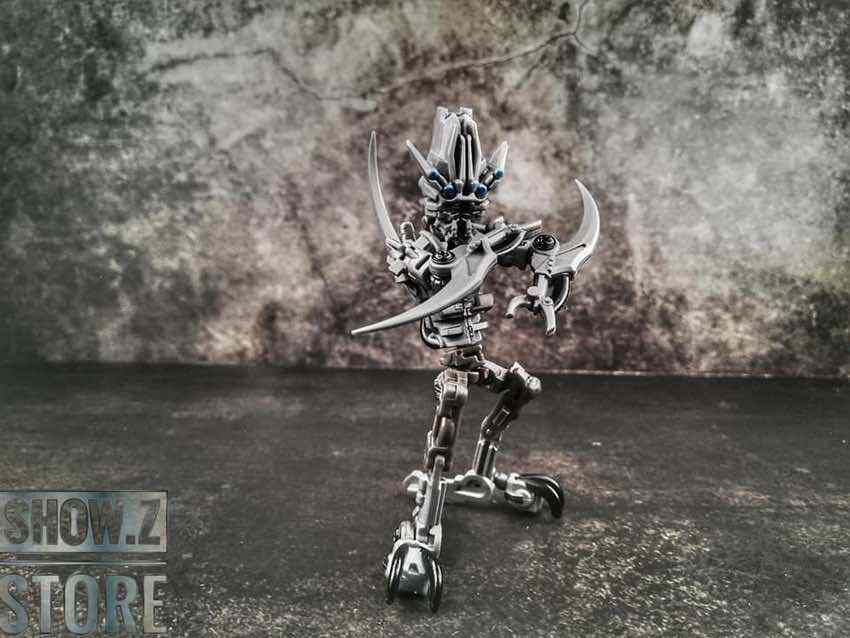 Robot warrior with curved blades aggressive stance Robot warrior with curved blades aggressive stance