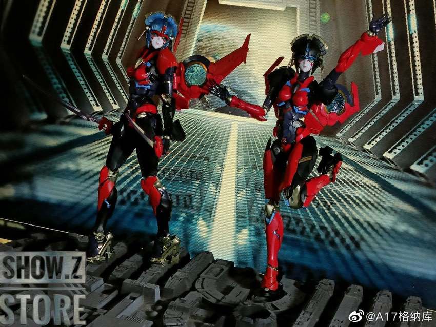 Flame Toys Windblade model in dynamic flying combat pose Flame Toys Windblade model in dynamic flying combat pose