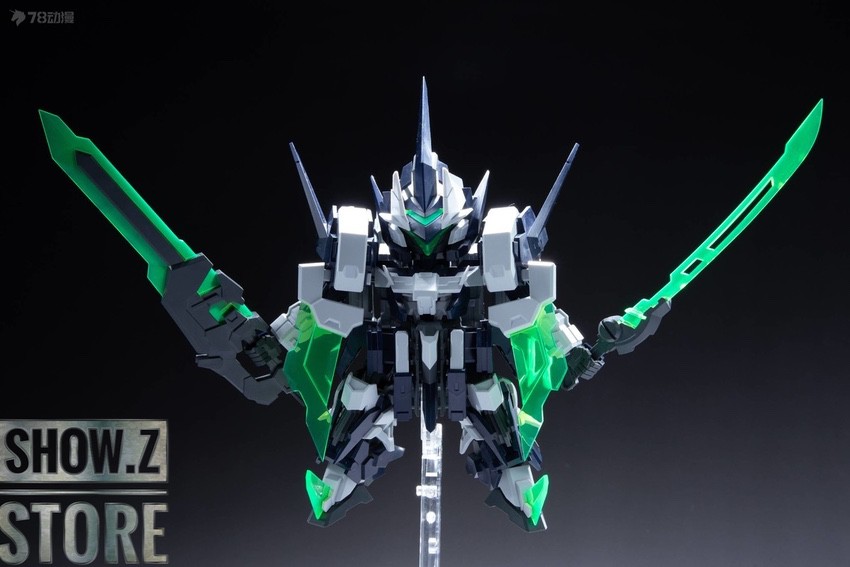 ExCreR mecha holding dual green swords with white black armor ExCreR mecha holding dual green swords with white black armor