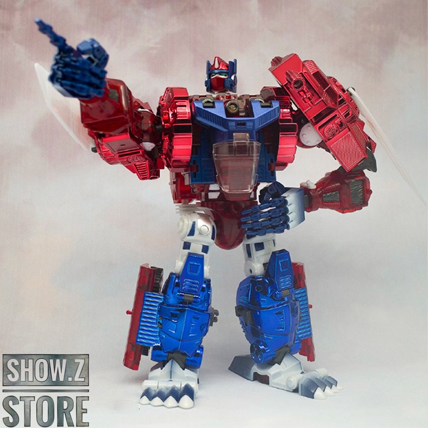 TransArt Flame Guardian Optimus Primal red blue robot standing TransArt Flame Guardian Optimus Primal red blue robot standing