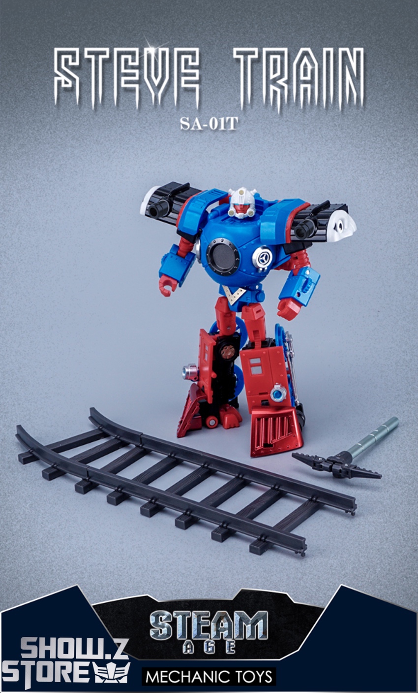 Steve Train Bumblebee blue red robot rail accessory standing Steve Train Bumblebee blue red robot rail accessory standing