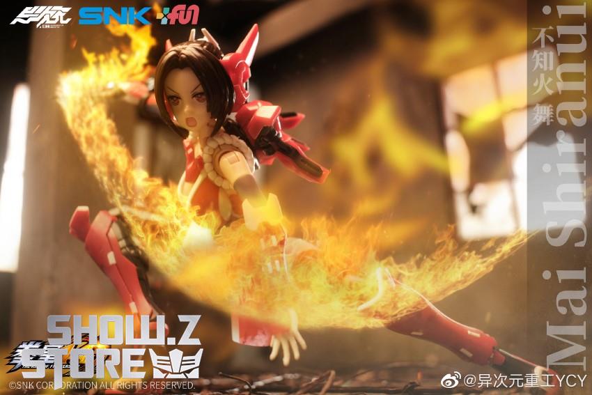 Mai Shiranui performing fire attack with flames surrounding character Mai Shiranui performing fire attack with flames surrounding character