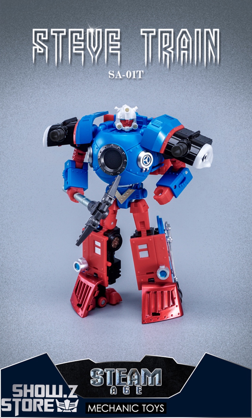 Steve Train Bumblebee blue red robot aggressive action pose Steve Train Bumblebee blue red robot aggressive action pose