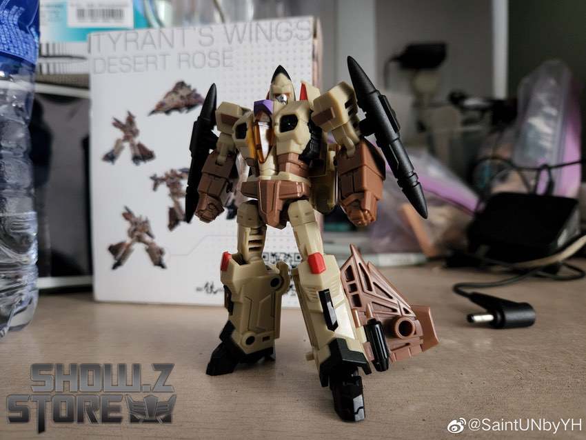 Tan and brown Sandstorm robot mode with weapons Tan and brown Sandstorm robot mode with weapons