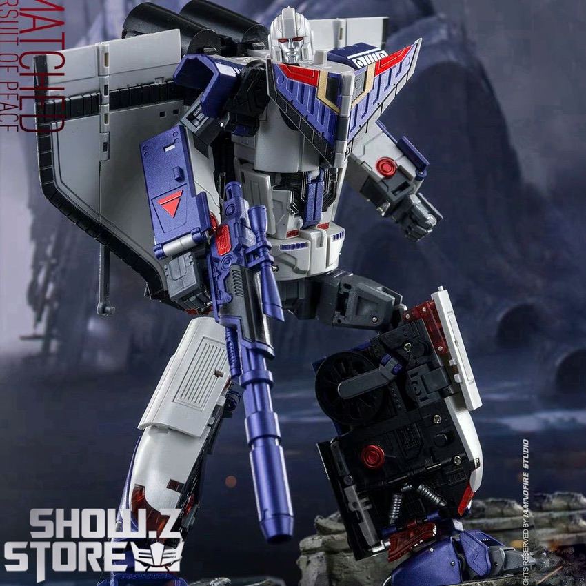 Zeta Toys Spacetron Astrotrain metallic robot standing upright display Zeta Toys Spacetron Astrotrain metallic robot standing upright display