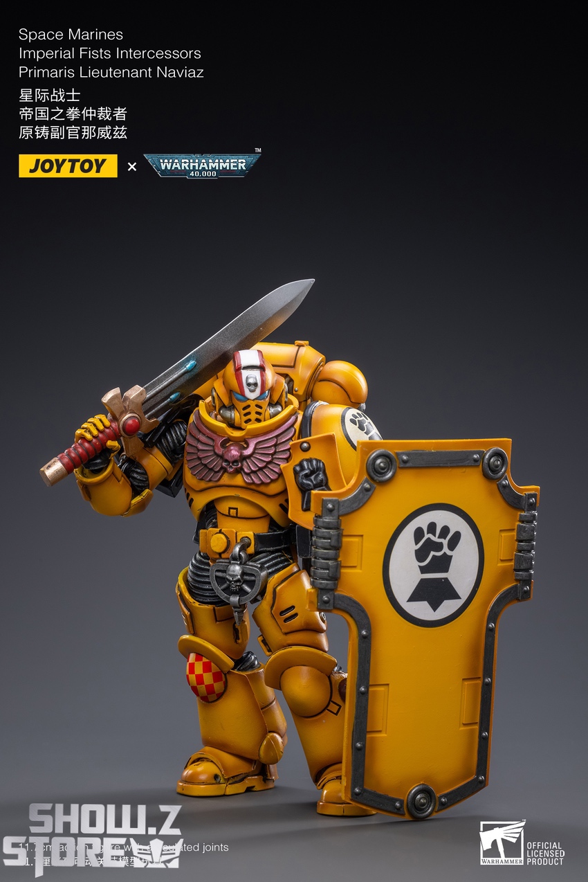 JoyToy Imperial Fists Lieutenant Naviaz shield pose display JoyToy Imperial Fists Lieutenant Naviaz shield pose display
