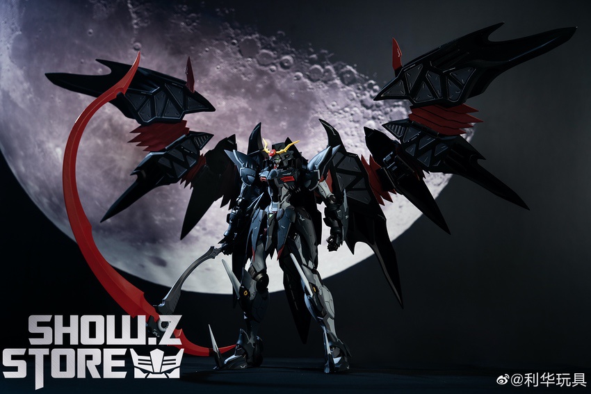 Gundam in dynamic pose against lunar background with ribbons Gundam in dynamic pose against lunar background with ribbons