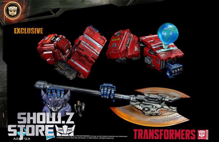 Azure Sea Optimus Prime licensed statue holding energon sword Azure Sea Optimus Prime licensed statue holding energon sword