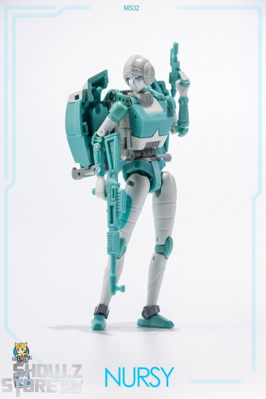 Arcee jumping pose armor teal blue limbs white torso mid-air Arcee jumping pose armor teal blue limbs white torso mid-air