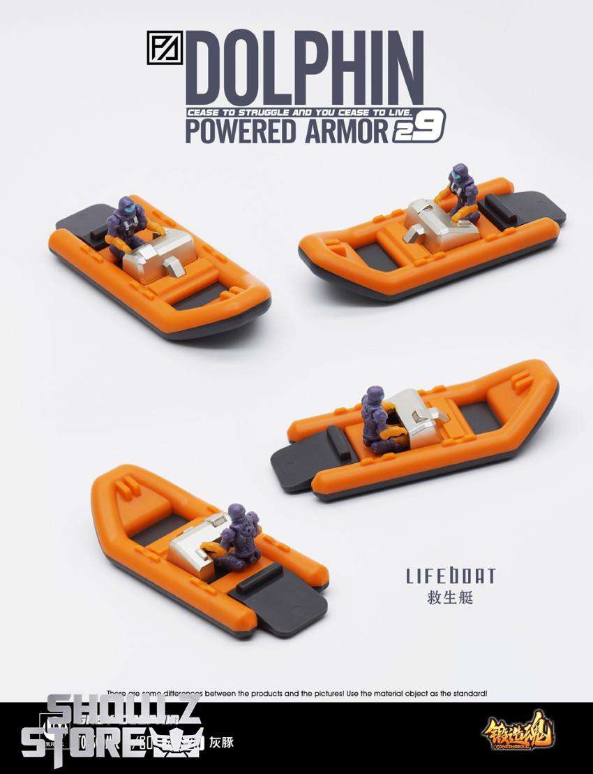 Dolphin Armor orange blue black multiple lifeboat accessories shown Dolphin Armor orange blue black multiple lifeboat accessories shown