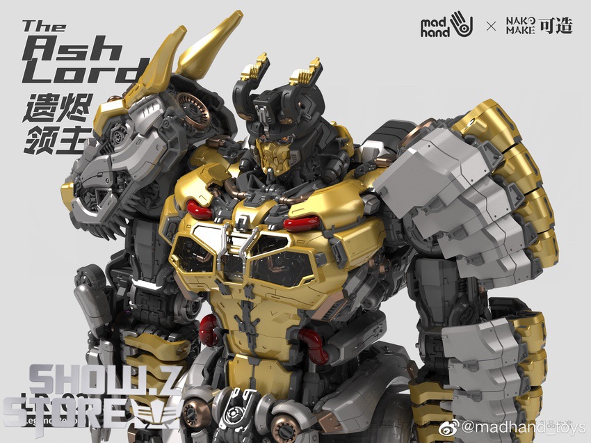 Ash Lord Grimlock gold gray robot warrior pose display Ash Lord Grimlock gold gray robot warrior pose display