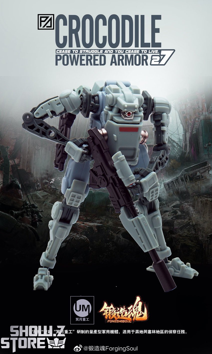 Crocodile AGS-27 powered armor dark atmospheric pose ruins Crocodile AGS-27 powered armor dark atmospheric pose ruins