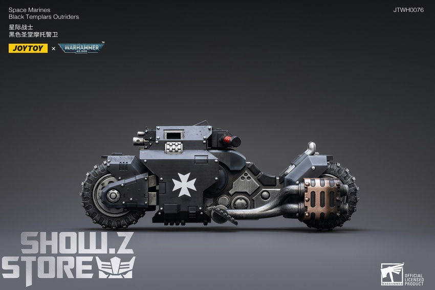 JoyToy Black Templars Outriders motorcycle angle view display JoyToy Black Templars Outriders motorcycle angle view display
