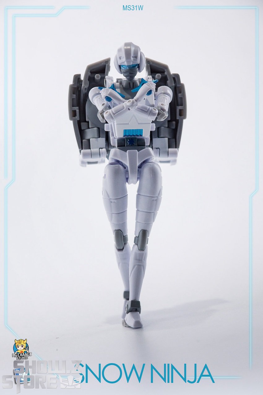 Snow Ninja Arcee figure jumping high extended leg strike Snow Ninja Arcee figure jumping high extended leg strike