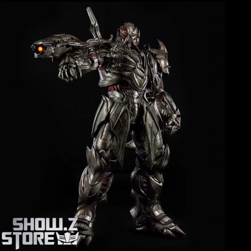 Threezero Last Knight Megatron Deluxe metallic silver black stance Threezero Last Knight Megatron Deluxe metallic silver black stance