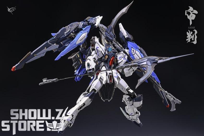 Judge Gundam blue mecha standing center dynamic action pose Judge Gundam blue mecha standing center dynamic action pose