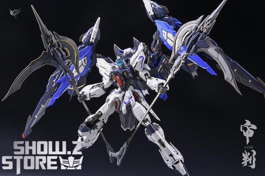 Zero_G Studio Judge Gundam blue white mobile suit flight pose Zero_G Studio Judge Gundam blue white mobile suit flight pose