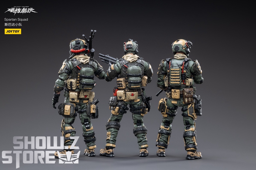 Spartan Squad three soldiers back angle weapons raised display Spartan Squad three soldiers back angle weapons raised display