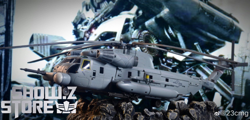 Takara Tomy Masterpiece Blackout gray helicopter mid-air pose Takara Tomy Masterpiece Blackout gray helicopter mid-air pose