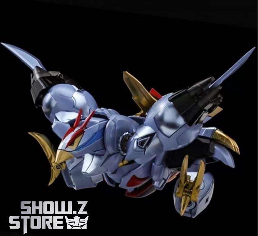 Mashin Hero Wataru white robot dynamic blue flame effects shown Mashin Hero Wataru white robot dynamic blue flame effects shown