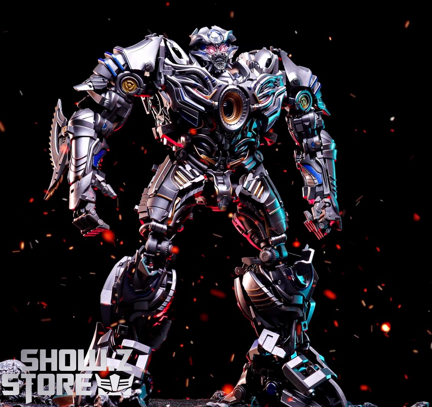 Black blue Galvatron youth robot dynamic pose illuminated core Black blue Galvatron youth robot dynamic pose illuminated core