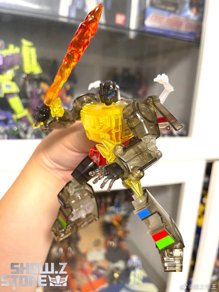 Grimlock Clear Version side angle orange flaming sword fighting stance Grimlock Clear Version side angle orange flaming sword fighting stance