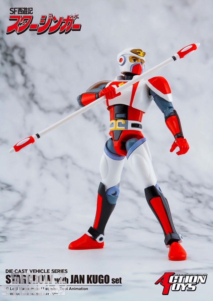 Action Toys Starzinger Starcrow red white robot holding staff weapon Action Toys Starzinger Starcrow red white robot holding staff weapon